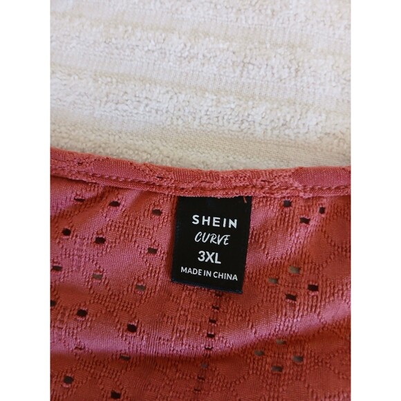 SHEIN Curve Women's  Size 3XL Eyelet Blouse Pink Round Neck Short Petal Sleeve - Picture 13 of 14